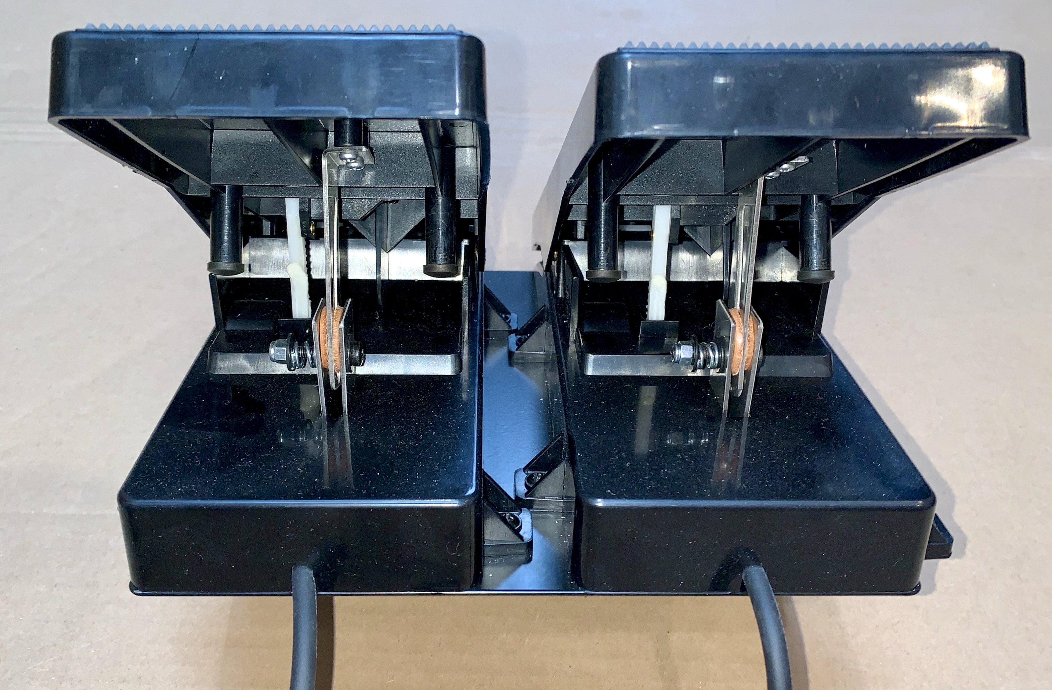 Rear view of the expression pedals. You can clearly see the compression arrangement for friction.
